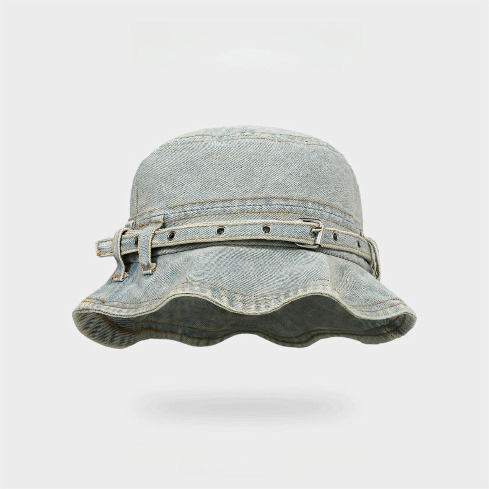 Retro Style Wash Denim Bucket Hats Wash Denim Belt Design Belt Design Caps Versatile Design Sun Protection Japanese Retro Caps