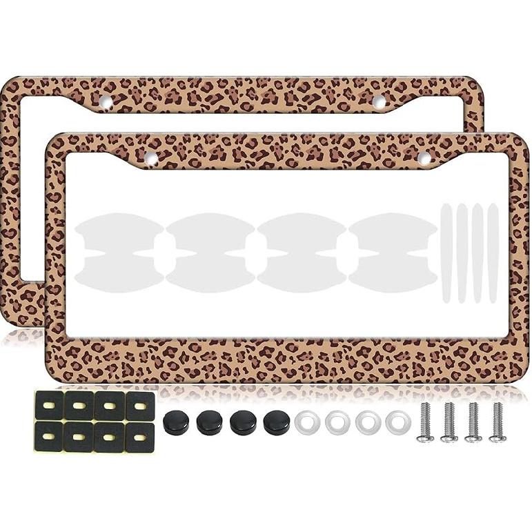 2PCS Yellow Cat Pattern License Plate Frames For Men Women - Universal Aluminum Stainless Steel Kitten Cat Mom Personalized Car Tag Covers Holder