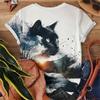 T-shirts d'été à col rond avec imprimé 3D de chat noir, à la mode et décontractés à manches courtes pour femmes