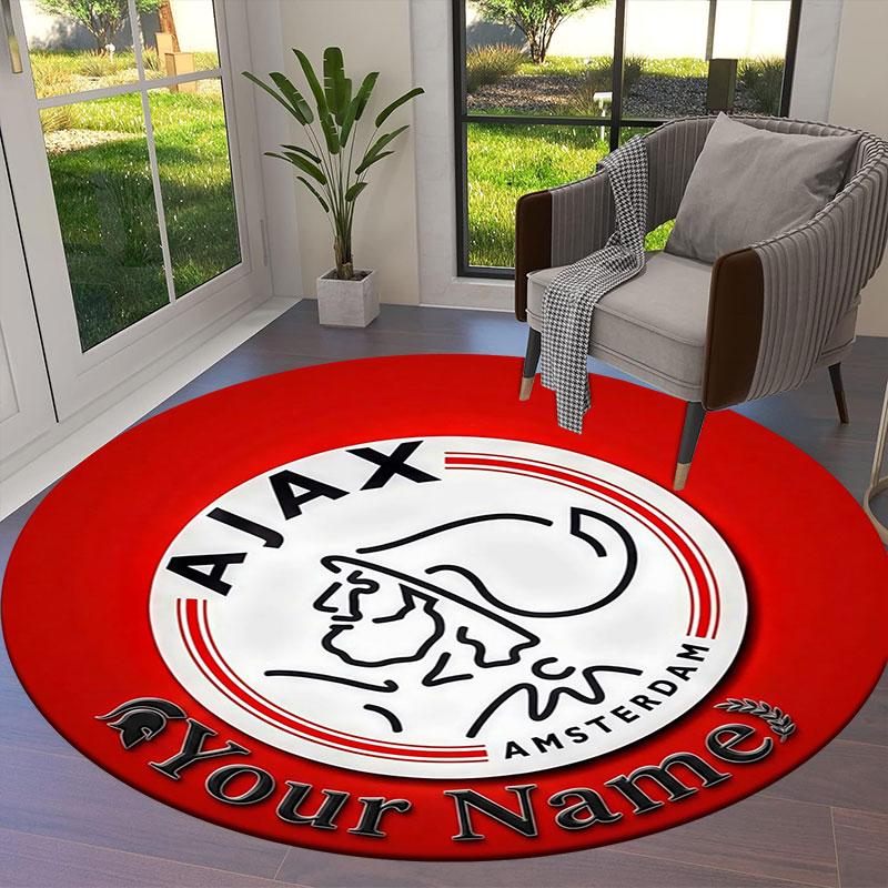 AFC Ajax Custom Name Round Area Rug,Carpet Rug for Living Room Bedroom Sofa Playroom Decor,Non-slip Floor Mat