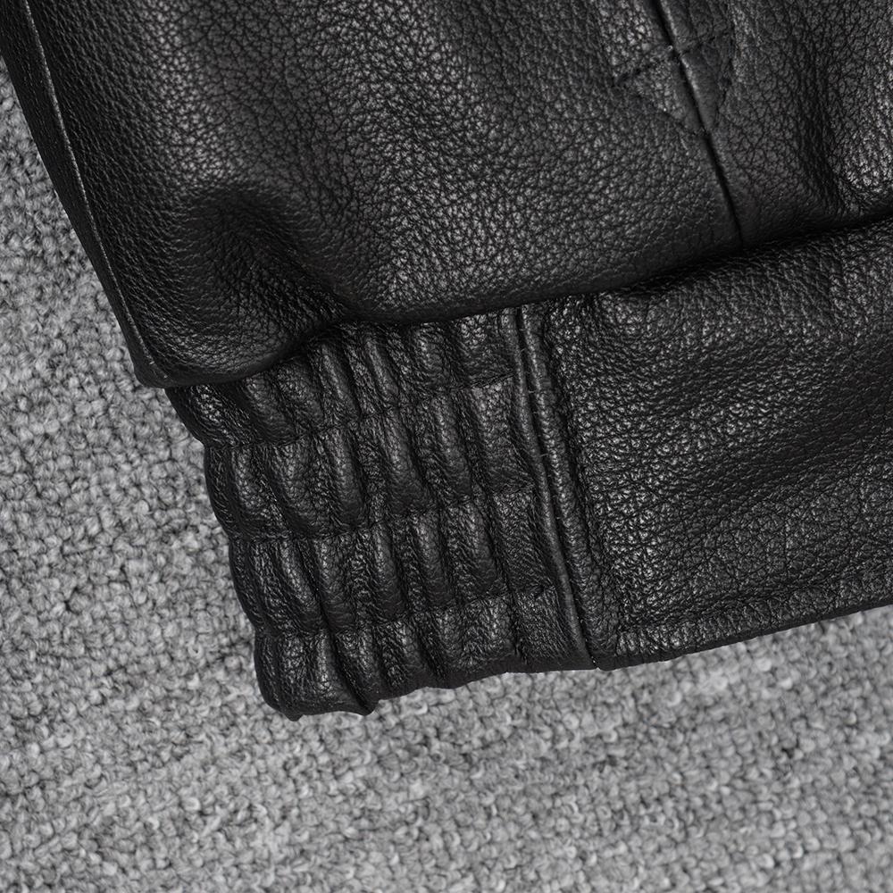 Black Genuine Cow Men Leather Jacket Loose Oversized Flight Jackets  Real Cowhide Men's Coat Autumn Spring