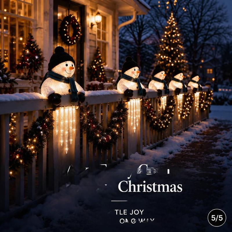 Snowman Icicle Railing Lights Christmas Decor Warm LED Winter Lighting Outdoor Ornament For Front Door, Balcony & Holiday Home