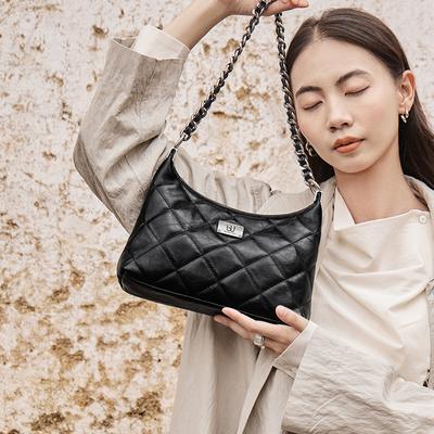 2025 New Genuine Leather Fashion Women's Bag Niche High-End Quilted Chain Bag Commuter Chain Underarm Bag Crossbody Bag