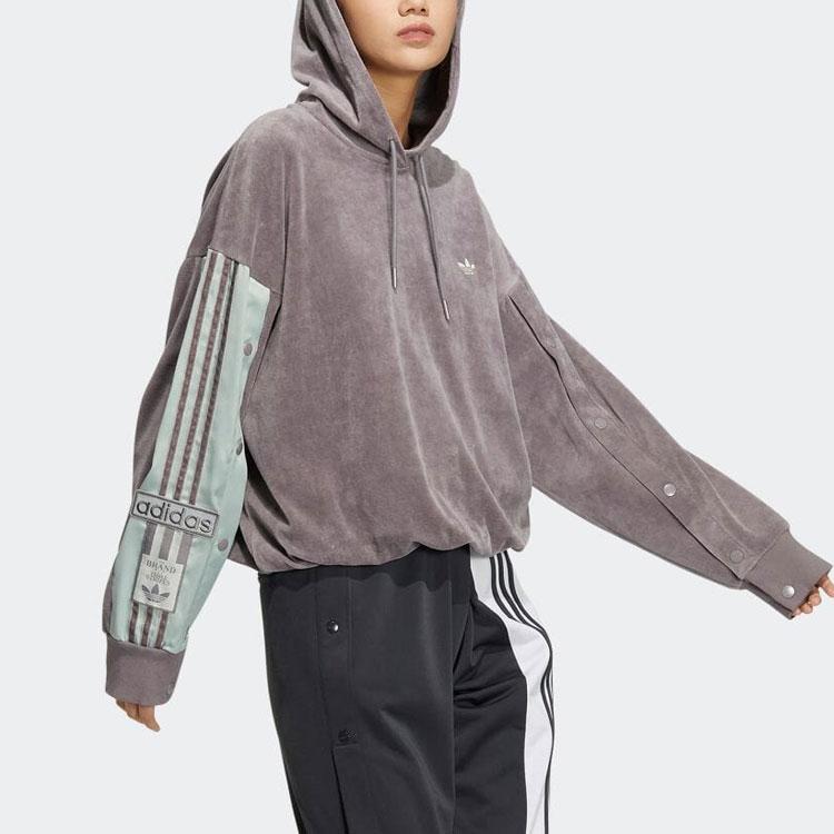 Adidas Originals Trifoil Logo Stripe Print Hoodie Femei Topuri Gri Roz IC8139