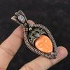 Orange Geschnitzter Knochen Gesicht Anhänger Kupferdraht Umwickelter Anhänger Regenbogen Mondstein Anhänger Edelstein Kupfer Schmuck Geschenk für Mama Handgefertigter Anhänger