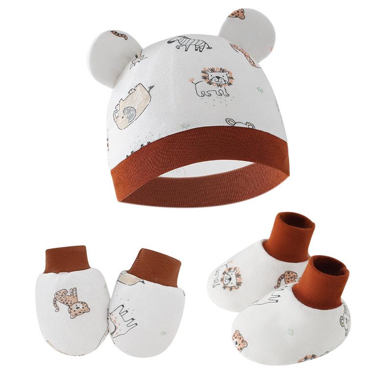 Newborn Newborn Baby Hat Anti Scratch Gloves Protective Foot Cover Three Piece Set Baby Hat Baby Hat
