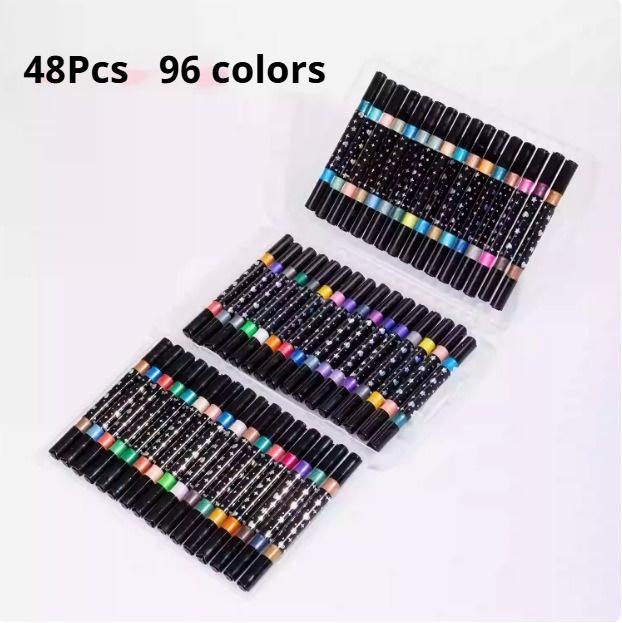 96/48/24 Colors Metallic Glitter Markers Pens Dual Tip Brush Highlighters Marker Pens for Adult DIY Crafts Birthday Cards mugs