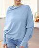 Solid Color Round Neck Ruched Pullover - European & American Style, Long Sleeve, Comfortable Knit