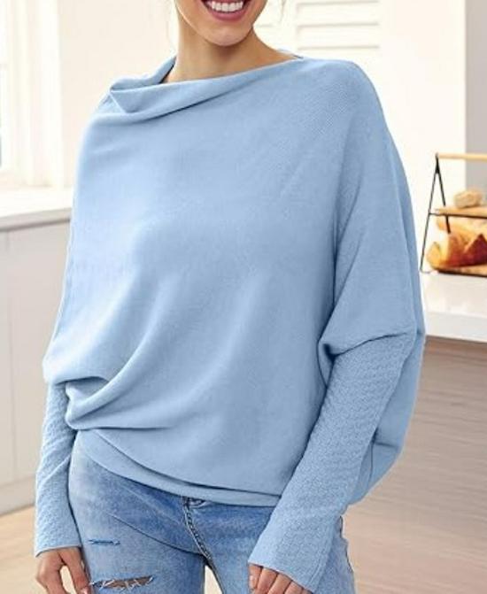 Solid Color Round Neck Ruched Pullover - European & American Style, Long Sleeve, Comfortable Knit
