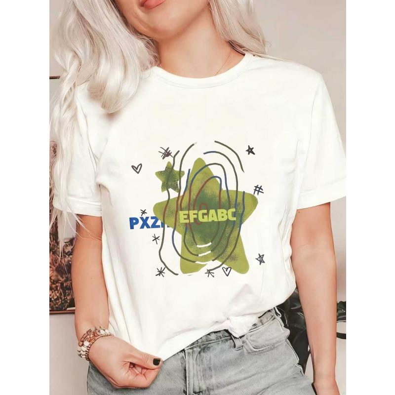 

Black Oversized T Shirt With Star Pattern And Alphabet Print For Casual Wear XXXXL