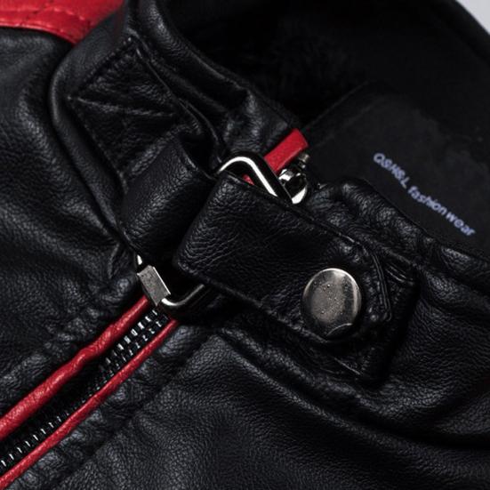 Men Coat Contrast Colors Stand Collar Motor Slim Vintage Classic Faux Leather Jacket for Biker