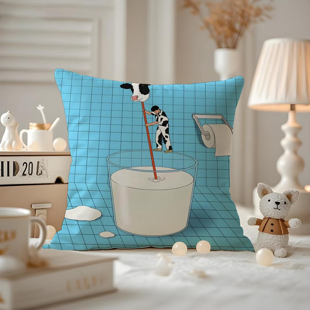 Abstract Funny Illustration Cushion Cover Anti-dustmite Pillowcase Invisible Zipper Silky Short Plush Sofa Cushion Cover