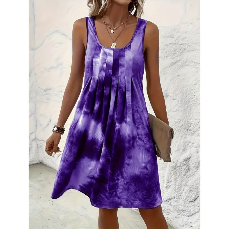 Nuovo Vestito Moda Senza Maniche Tie Dye Stampato Primavera/Estate Ampio Pieghettato Elegante A-line Corto da Festa Casual Semplice Vestito Estivo