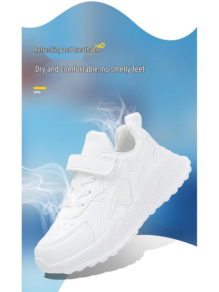 New Style Lightweight Kids' White Mesh Leather Sneakers - Unisex