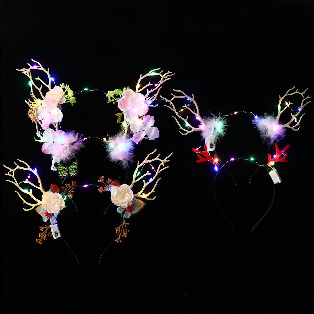 Colorful Flashing Headband LED Lights Luminous Deer Horn Hair Band LED Glow Headband  Kids Gift