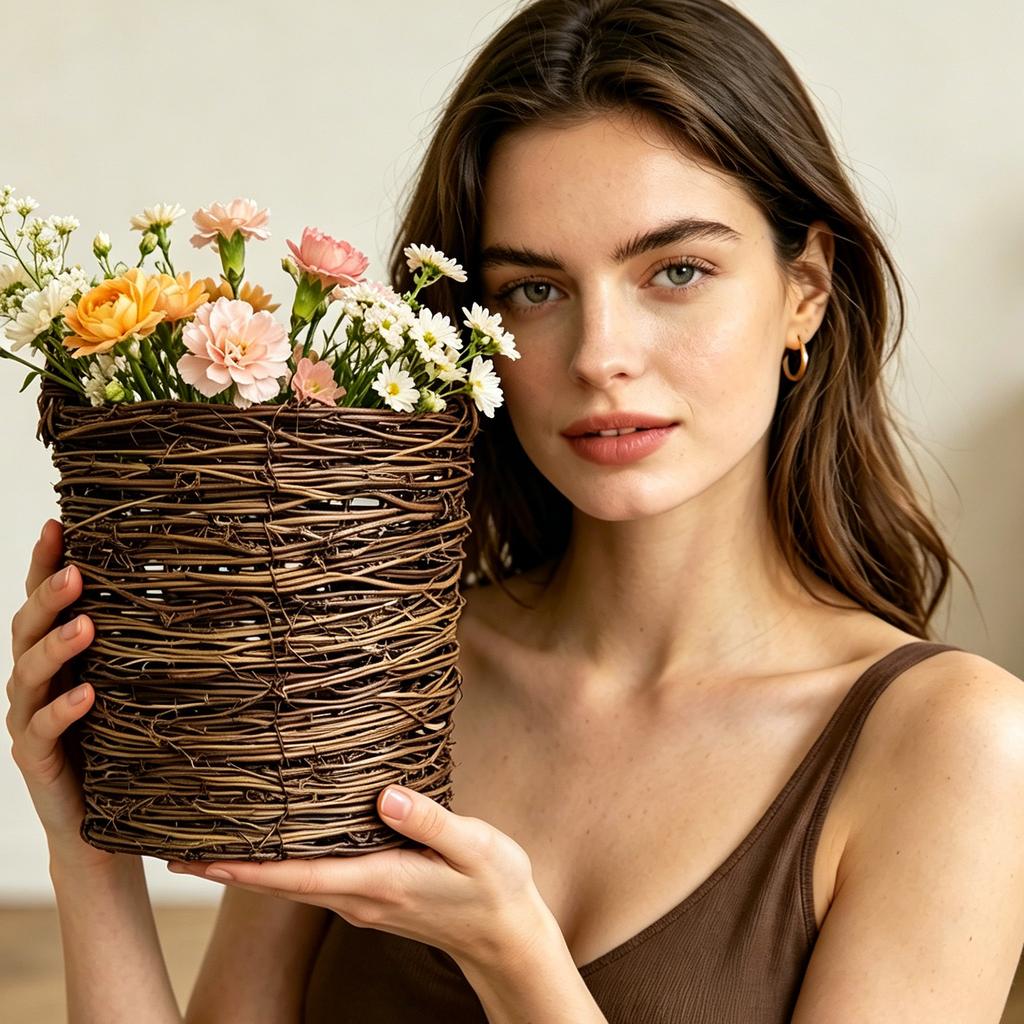 Geflochtener Dekorativer Korb Natürliches Rattan-Material Handgefertigt Rustikales Design Home Storage Organizer Innen- und Außenbereich