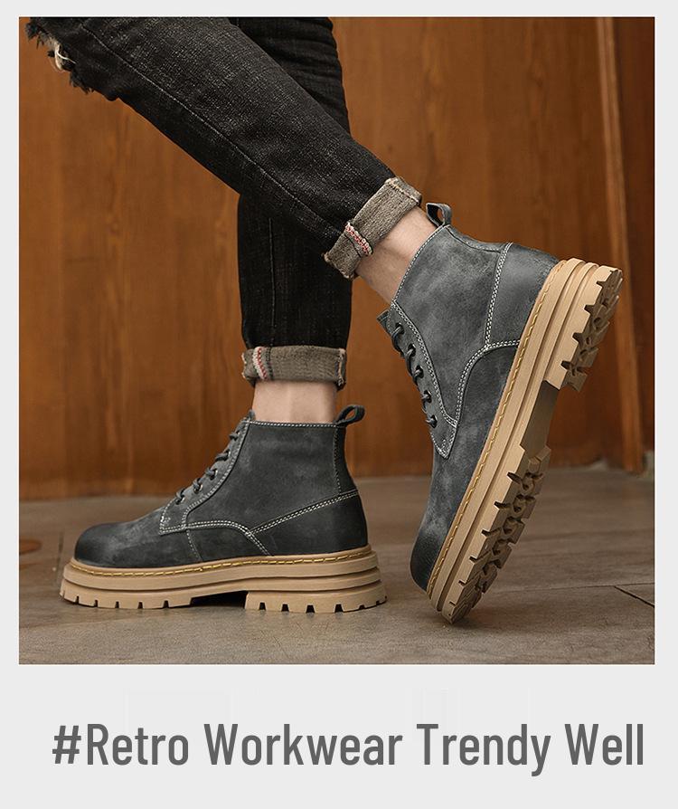 Men's High Top Matte Leather Martin Boots - Outdoor Work & Hiking Casual Boots for Autumn & Winter.
