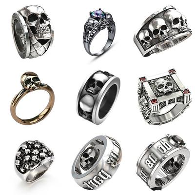 Fashionable Hollow Carved Craftsmanship Full Diamond Ring Pattern Ring for Men and Women, Popular Punk Style Inlaid Ring