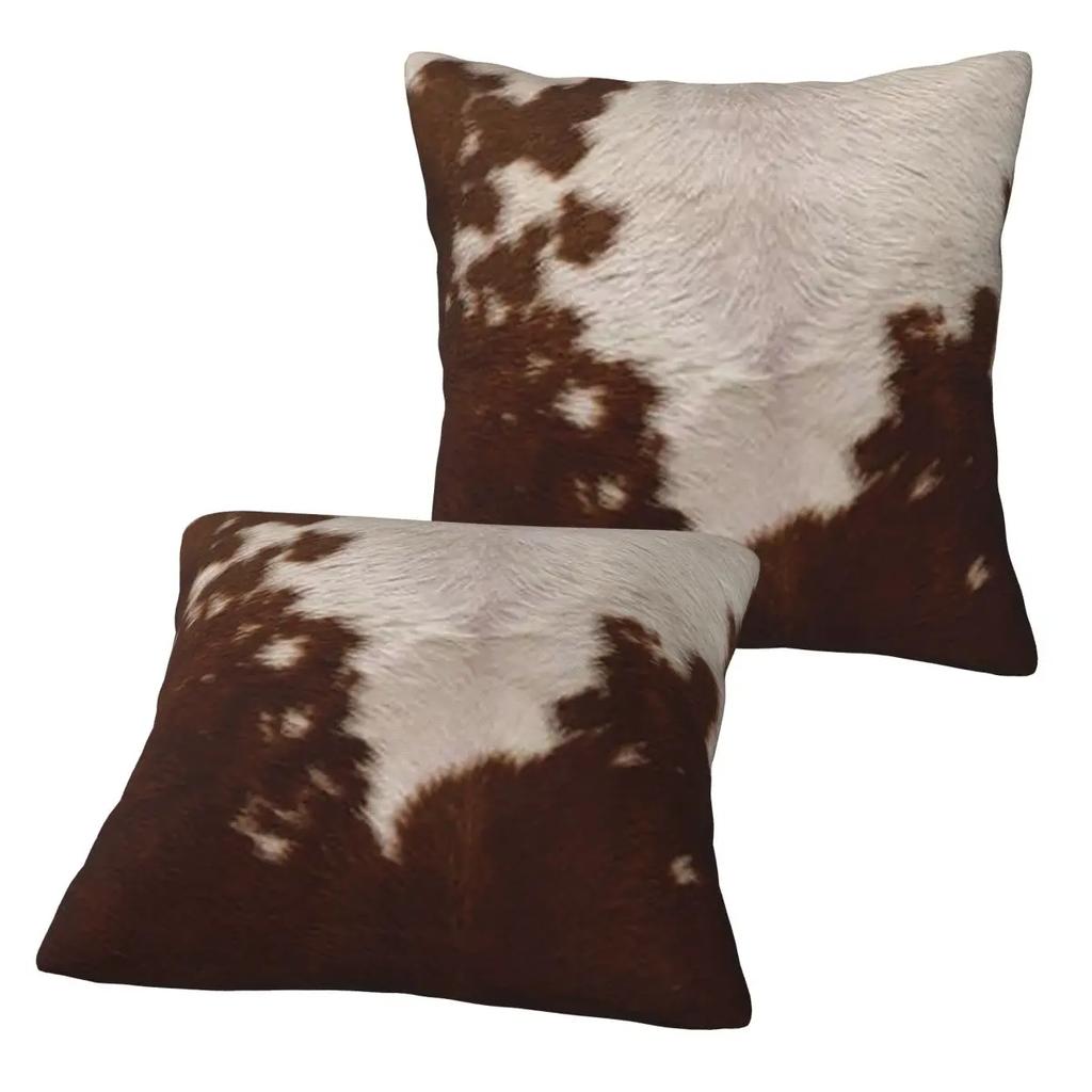 Stylish Cow Fur Cowhide Texture Cow Skin Print Pattern 2 Pcs Square Pillowcase Pillow Cover Cushion Throw Pillow For Home
