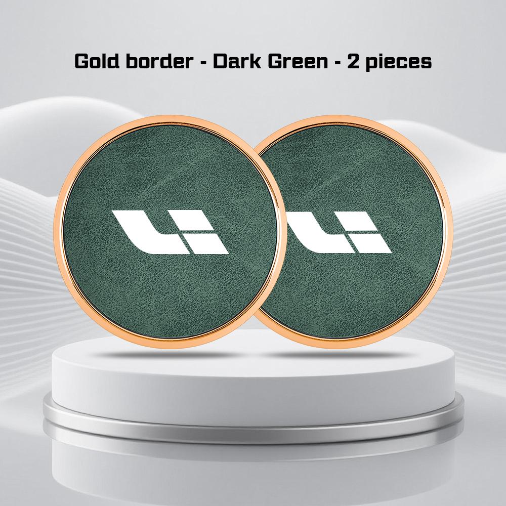 

For Leading Ideal Li Auto Li Xiang L7 L8 L9 One 2Pcs Car Metal Leather Coaster Water Cup Pads Non-Slip Mat Interior Accessories