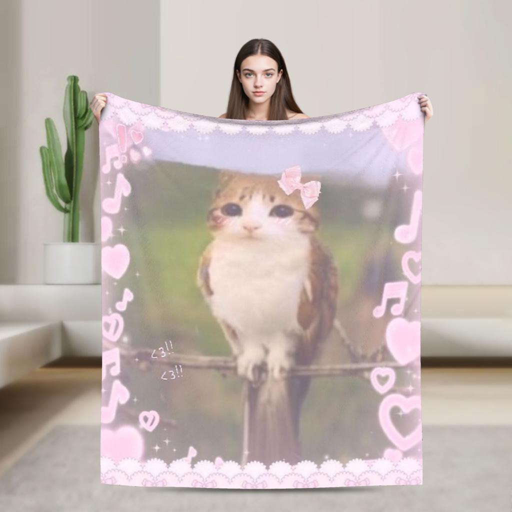 Hello Meowl CatOwl  Blanket Flannel Decoration  Multi-function Ultra-Soft Throw Blankets for Bed Couch Bedding Throws
