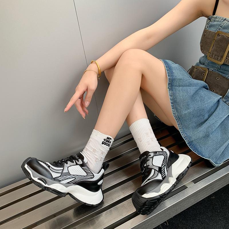 

Leather mesh platform dad shoes women s 2025 autumn new fashion versatile and comfortable sports and leisure lightweight dad shoes 40 чёрный