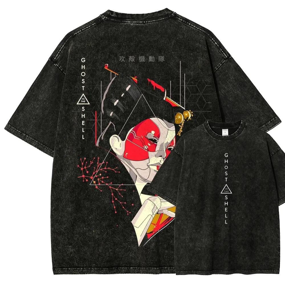 Giappone Classico Anime Ghost in The Shell Stampa Grafica Retro Lavata Maglietta Nuova Moda Harajuku Unisex Donna Cotone Maglietta Larga