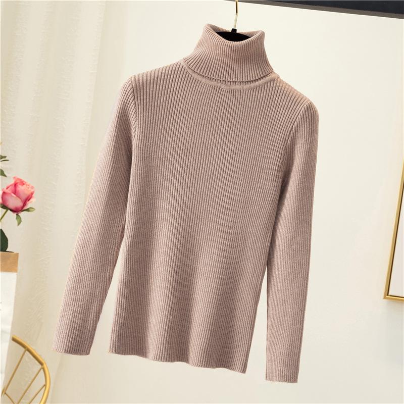Women's Turtleneck Knit Sweater Slim Fit Solid Color Long Sleeve Thermal Base Layer Top For Autumn Winter