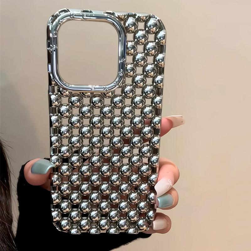 Plating Silver Round Beads Hollow-out Heat Dissipations Phone Case Cover For For Iphone 17 Air 13 14 1 16 Pro Max