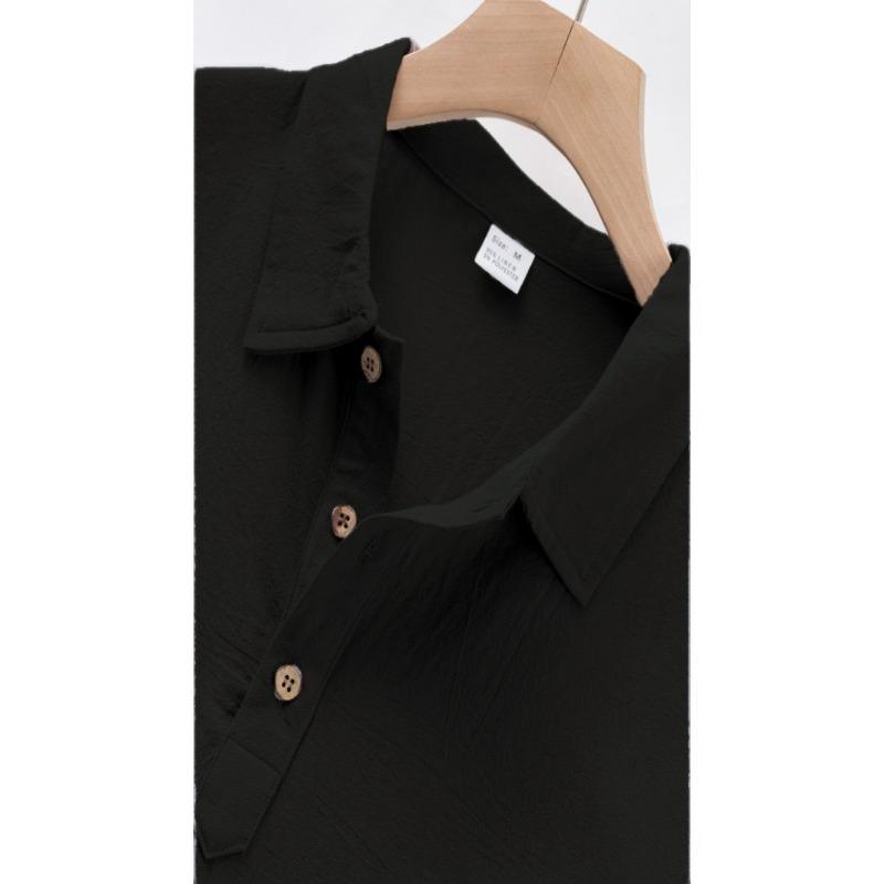 Mens Loose Fit Casual Short Sleeve Turn Down Collar Polo Shirt