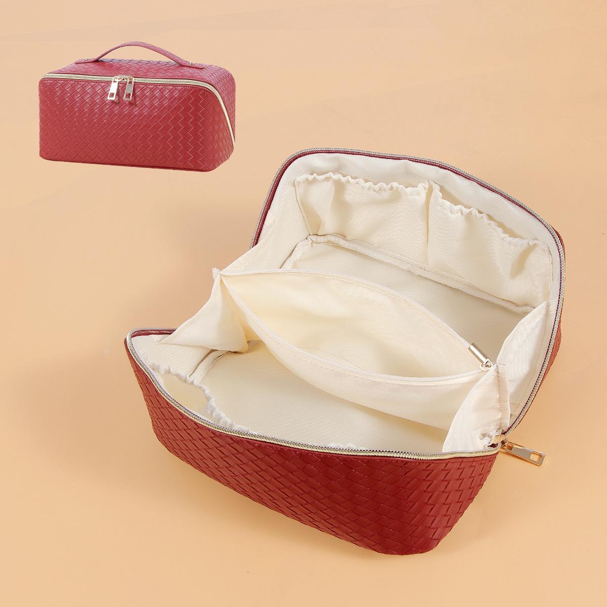 

Роскошная сумка для туалетных принадлежностей из искусственной кожи - небольшой плетеный квадратный дизайн, большая вместимость, многофункциональный органайзер для косметики 23.5x12x12 cm