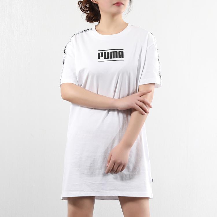 Puma Camo Pack Dress Logo Sports Round Neck Short Sleeve Dress Women Dresses White 579558-02