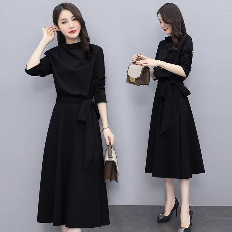 Long-sleeved dresses spring and autumn new thin high-end early autumn popular high-necked skirts this year spring and autumn tide M