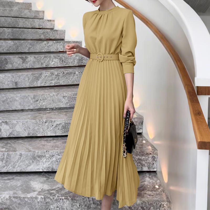 

ZANZEA Женское повседневное платье с круглым вырезом, однотонное, свободного кроя, с длинным рукавом XL хаки