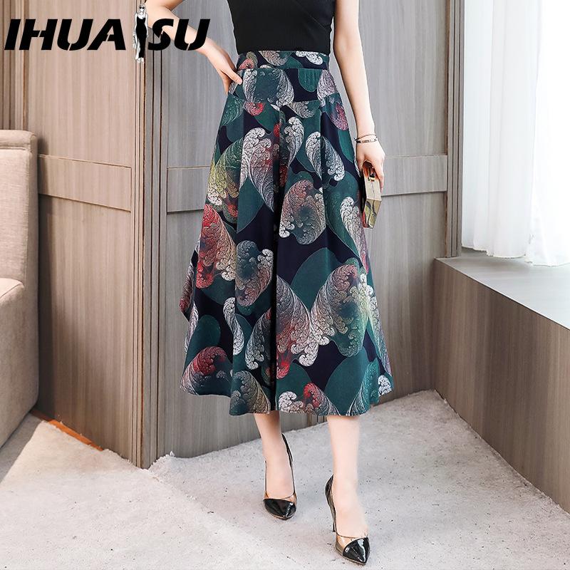 IHUASU 10 Color Summer Plus Size Wide Leg Pants Women Loose Bohemian Summer High Waist Trousers Female Pants XL-4XL