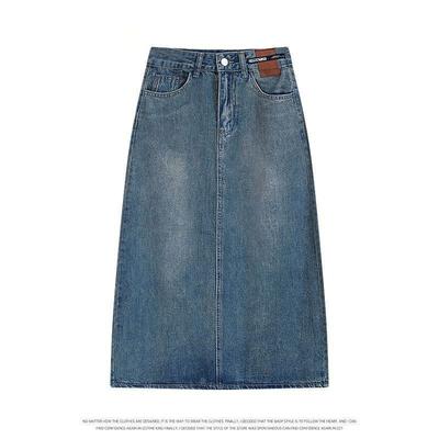 Jeansrock Neckholder Damen Sommer Vintage A-Linie Gerades Paket Hüfte Split Design Hohe Taille Mittellanger Rock Bequemer Mode Denim Bustierrock