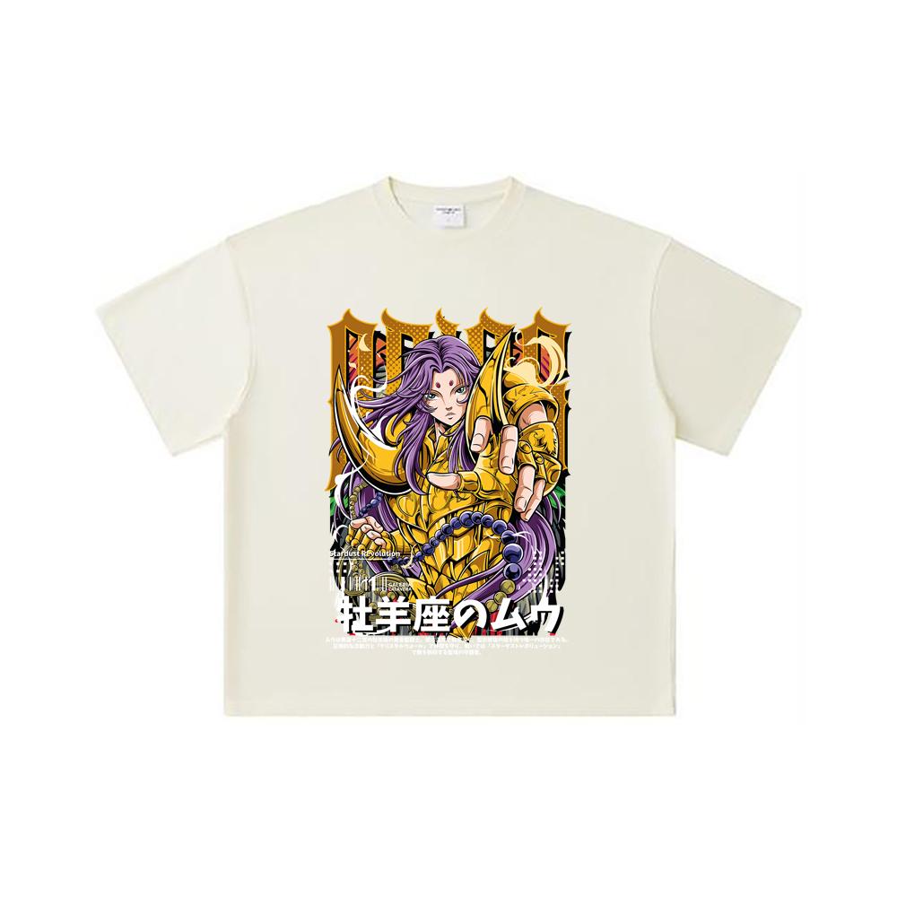 260 GSM Double Yarn 32 Count 100% Cotton Saint Seiya V26 Aries Print Unisex Heavy Cotton T Shirt