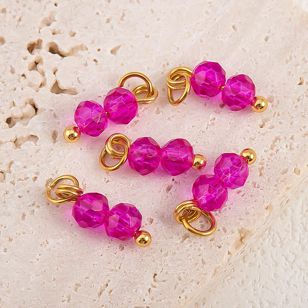 5pcs Multi-faceted Colored Double-bead Stainless Steel Pendant Compact and Exquisite for DIY Hairpin Pendant Accessory Materials