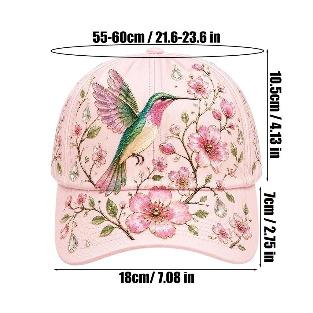 Baseball Hat Flower and Bird Print Adjustable Breathable Cotton Headgear Sun Hat Women for Summer Travel Outdoor Sports Running