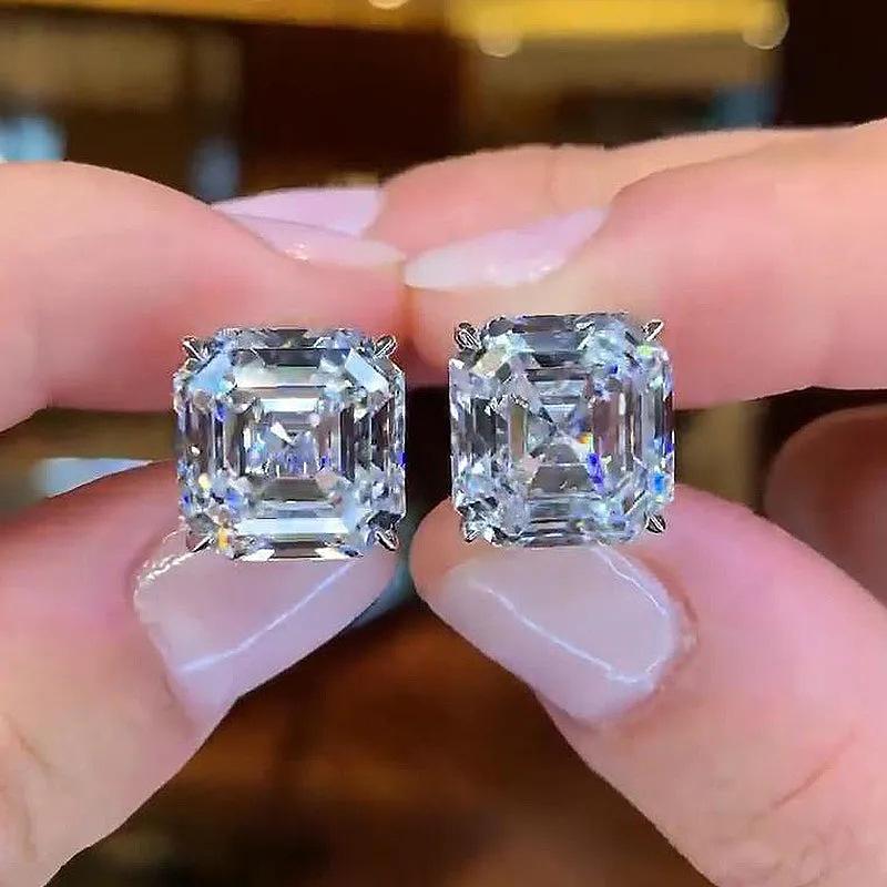Four Prong Asscher Cut Square Stud Earrings Big Clear Faceted Gem Solitaire Ear Studs for Women Wedding Luxury Jewelry