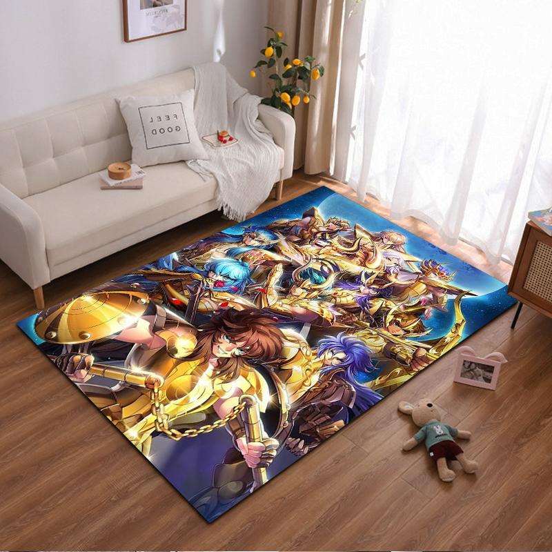 "Golden Armored Warriors Anime Design Carpet for Living Room Decor" Suitable for use as an anti-slip for living room bedroom sofas