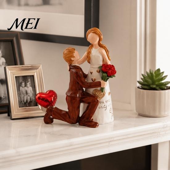 Tabletop Romantic Proposal Figurines Faceless Wedding Couple Figurine, Resin Statue, Engagement Souvenirs with Rose Details Sculpture for Living Room
