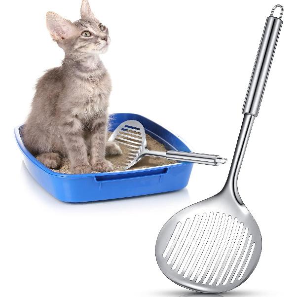 Meanplan 2 Pcs Cat Metal Litter Scoop Litter Scoop, Cat Accessories Scooper Stainless Steel Kitty Poop Sifting Cleaning for Litter Box, Metal Poop