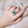 Hot Selling New Product Simulation Emerald Tourmaline Opening Ring Female Luxury Princess Square Full Diamond Ring Party Gift
