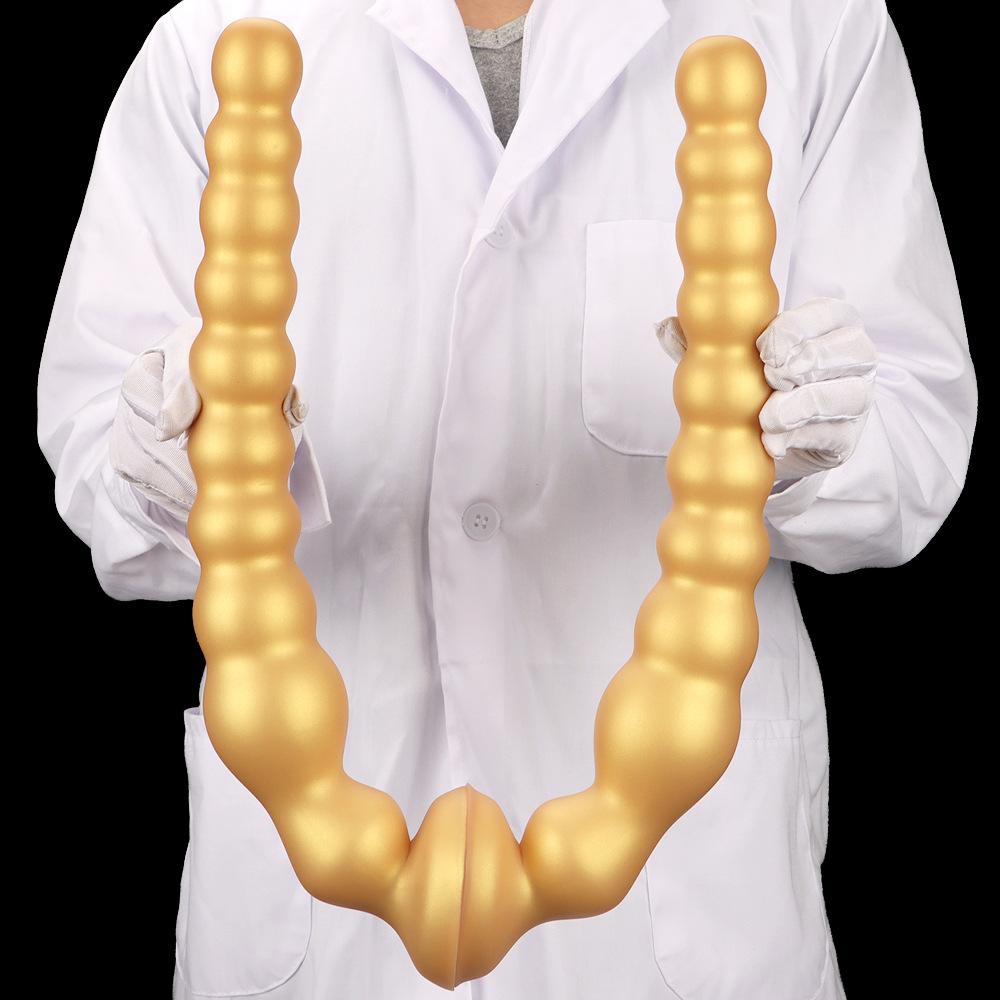 Golden Silicone Extra Long Bead Anal Plug  Extra Large  Thick and Soft  Female Anal Plug