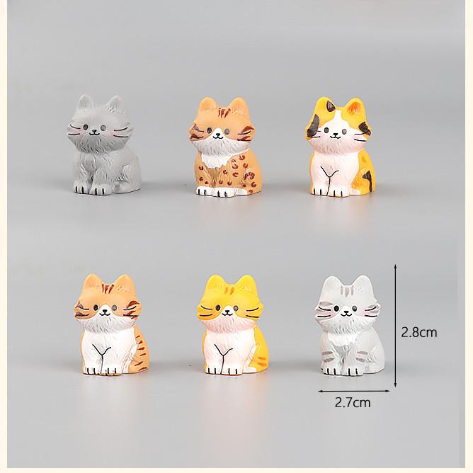6Pcs/set Cartoon Cat Animal Miniatures Resin Desktop Ornaments Fairy Garden Decoration Micro Landscape