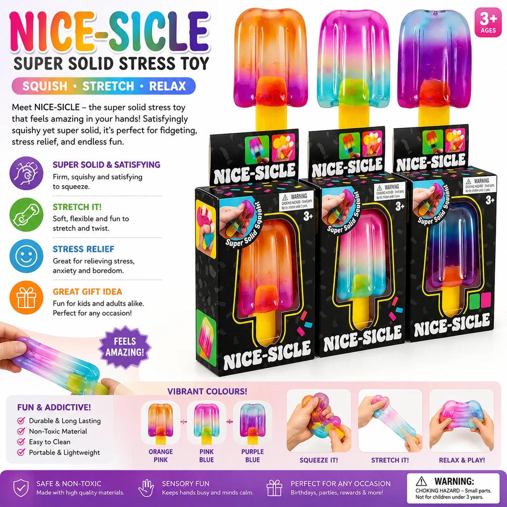 New  Needoh Popsicle Pizza Fuzz Ball Flower Toy Sensory Stress Relief Cube Suitable Adhd Soft Anti-Anxiety Squeeze Toy
