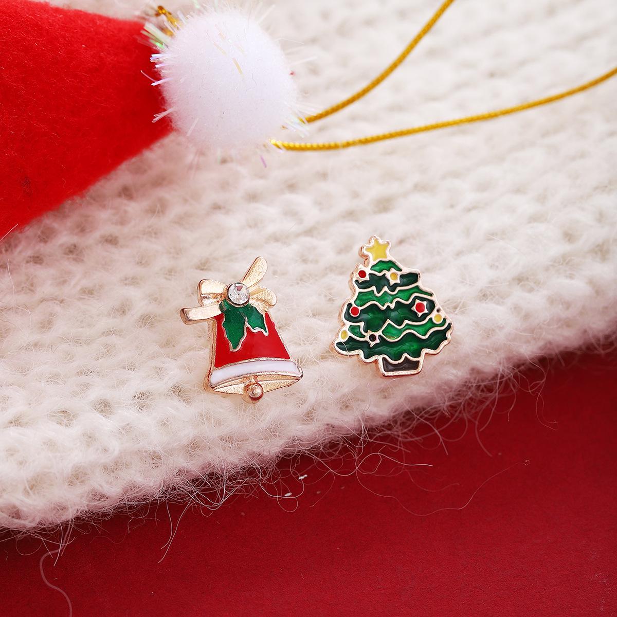 Асимметричные серьги-подвески «Рождественская елка и колокольчик» класса люкс для женщин