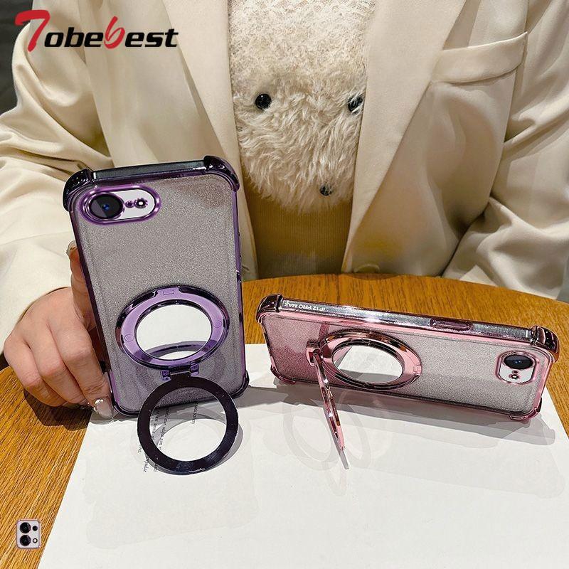 Shockproof Glitter Plating Case for Xiaomi Redmi 15C 15 4G 5G Mirror Magnetic Holder Beaded Bracelet Cover