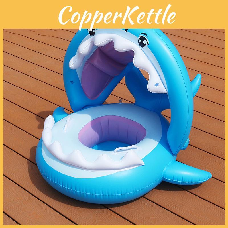 Inflatable Shark Seat Ring Kids Sunshade Shark Yacht Baby Toddler Swimming Handle Seat Ring